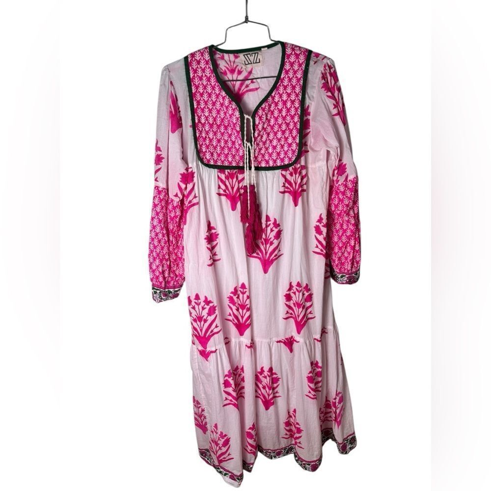 SZ Blockprints Jodhpur Dress in a pink and white hand block print S - Picture 2 of 4